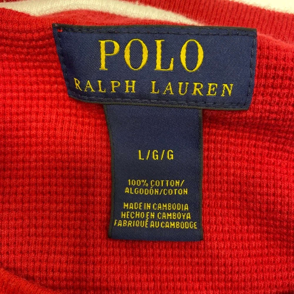 Polo Ralph Lauren Mens Large Red Waffle Knit Thermal‎ Long Sleeve Crewneck Shirt